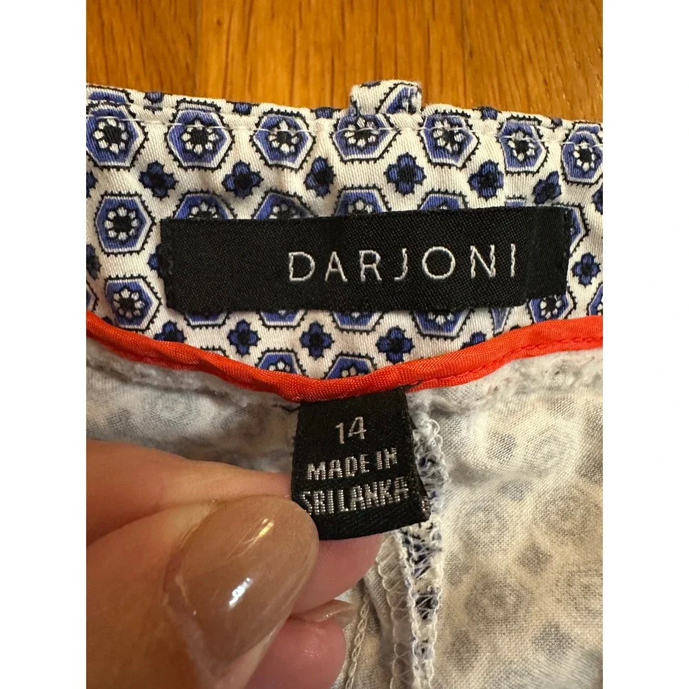 Darjoni Navy White Geometric Medallion Ankle Pants Womens 14 Cotton Stretch